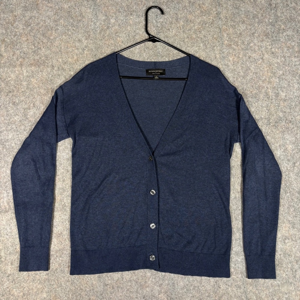 Banana Republic Forever Sweater Cardigan Womens Small Blue V-Neck Button Front